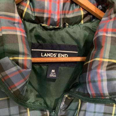 8650 Two LANDS END Plaid and Teal Green Ladies Vests Size Med