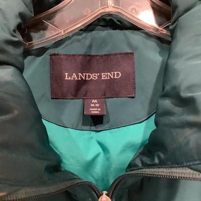 8650 Two LANDS END Plaid and Teal Green Ladies Vests Size Med