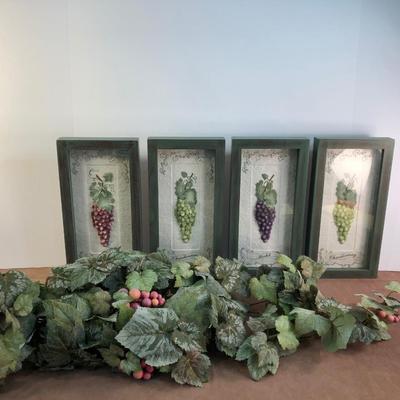 Lot 201. Set of Grape Motif Wall Decor with Silk Grape Vine