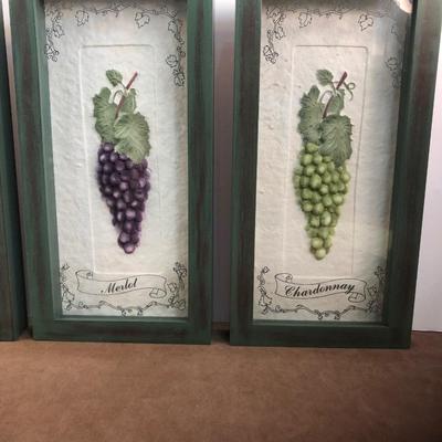 Lot 201. Set of Grape Motif Wall Decor with Silk Grape Vine