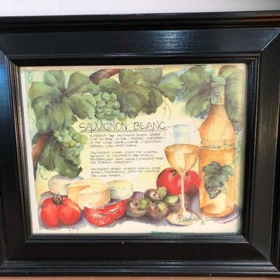Lot 204. Set of 3 Wine-themed Prints and Silk Grape Vines