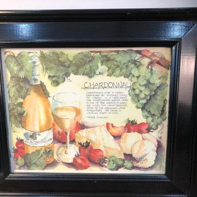 Lot 204. Set of 3 Wine-themed Prints and Silk Grape Vines