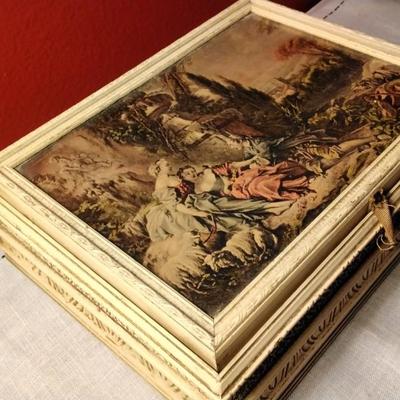 Vintage Jewelry box With Glassed Top and Gold Velvet Interior