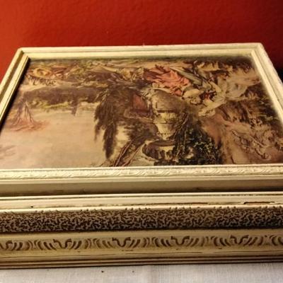 Vintage Jewelry box With Glassed Top and Gold Velvet Interior