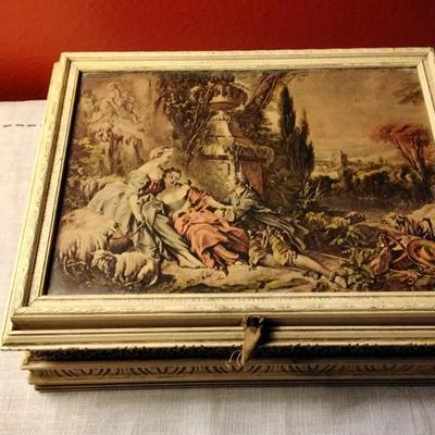 Vintage Jewelry box With Glassed Top and Gold Velvet Interior