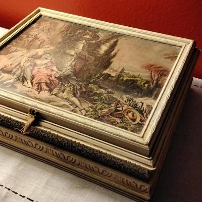 Vintage Jewelry box With Glassed Top and Gold Velvet Interior