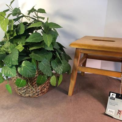 Lot 239. Wood Foot Stool and Silk in Basket