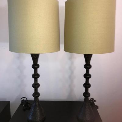 Lot 251. Pair of Hammered Metal Lamps