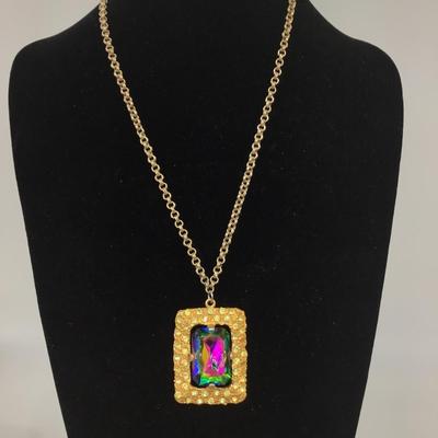 Large Iridescent Glass Pendant and Chain