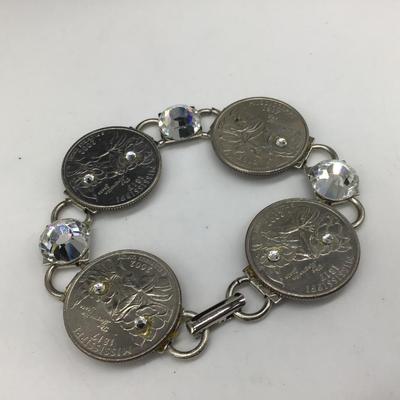 Quarter Coin And Rhinestone Bracelet