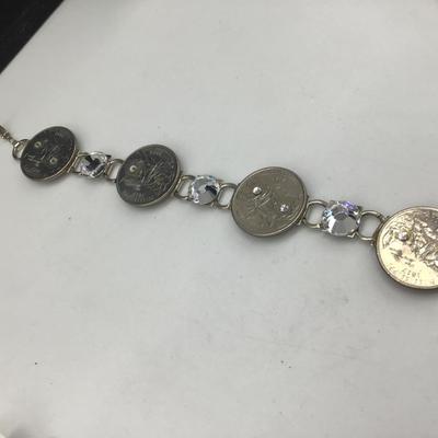 Quarter Coin And Rhinestone Bracelet