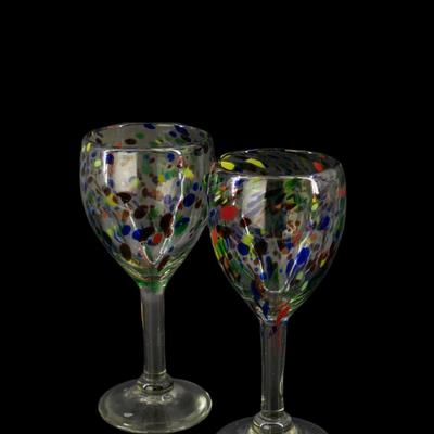 (3 pcs) Multicolored Artisan Hand Blown Wine Glasses