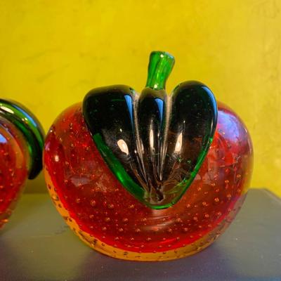 Vintage Murano Glass Fruit Apple Bookends