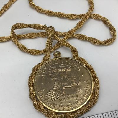 Vintage 1972 Eisenhower Dollar Gold Plated Coin & Chain