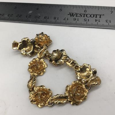 Vintage Gold Tone Bracelet Roses