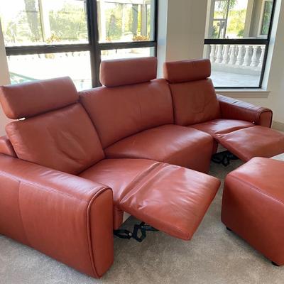 Lot 295. Leather Reclining Sofa with Ottoman