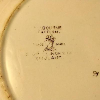 Antique Challinor Melbourne Brown Transferware Geometric Peony Daisy Flowers  1892-1896.