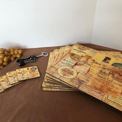 Lot 162.5.  Wine-themed placemats and Coasters