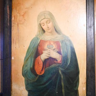 BEAUTIFUL PAINTING OF MODONNA AND HER SACRED HEART Framed
