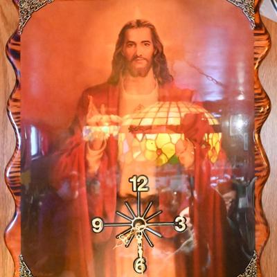 JESUS on wood cutout with clock