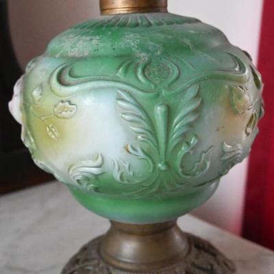 ART NOUVEAU OIL LAMP BASE - GREEN WITH FLORAL