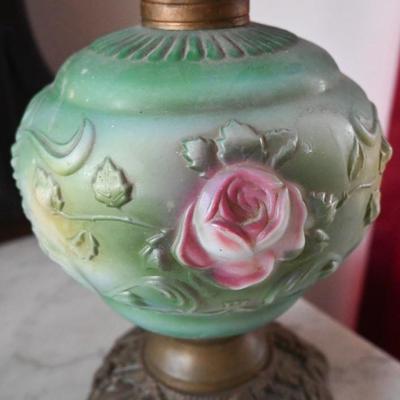 ART NOUVEAU OIL LAMP BASE - GREEN WITH FLORAL