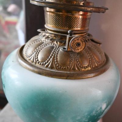 ART NOUVEAU OIL LAMP BASE - GREEN WITH FLORAL
