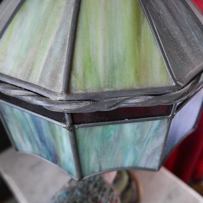 SLAG GLASS TABLE LAMP WITH MARBLE BASE
