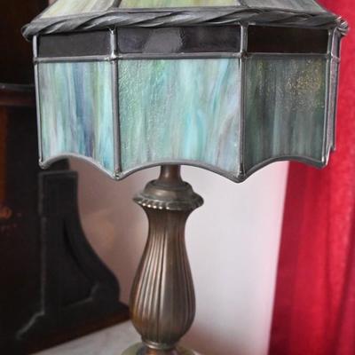 SLAG GLASS TABLE LAMP WITH MARBLE BASE