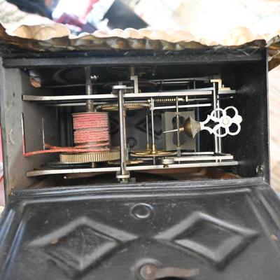 METAL / TIN CLOCK WITH PENDULUM AND WEIGHTS