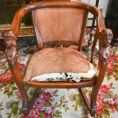HAND CARVED WOMAN BUSTS WOODEN ROCKER