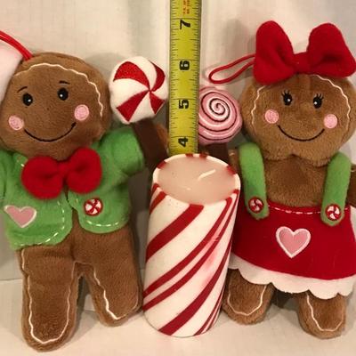 Gingerbread plush ornaments and candle