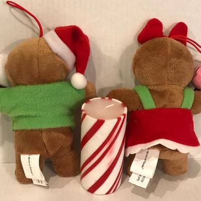 Gingerbread plush ornaments and candle