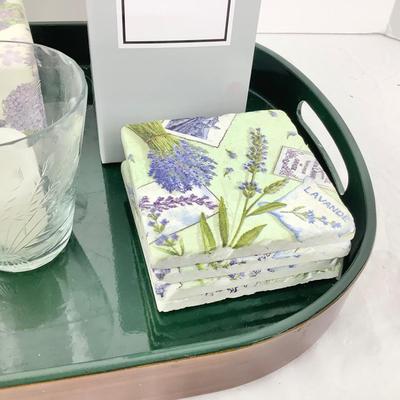 8694 Lavender Home Decor Lot with Candles and Tray