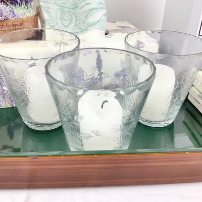 8694 Lavender Home Decor Lot with Candles and Tray