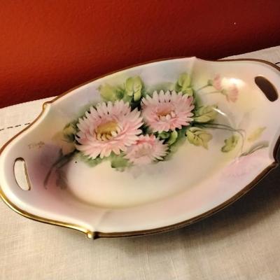 Antique 1921 Noritake 10" Handpainted Handled Oval Serving Bowl