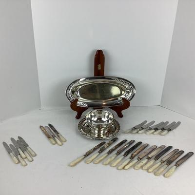 8703 Silver Plate Bowl with Mother of Pearl Handle Knife Sets
