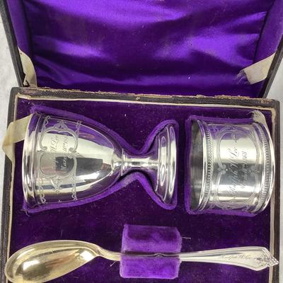 8710 Antique Sterling Egg Cup, Napkin Ring and Spoon