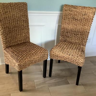 2 chairs, knotted rattan 19â€seat height, 16â€seat depth, 40â€back, 18â€W 19â€depth
