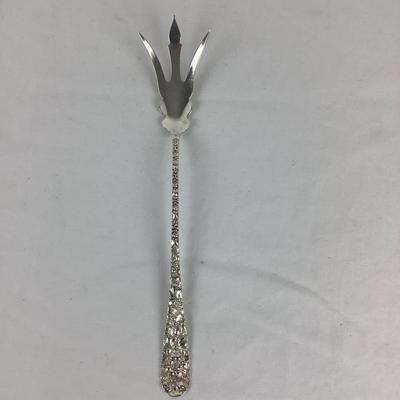 8719 Antique Sterling S. Kirk & Son Repousse 3 Prong Serving Fork