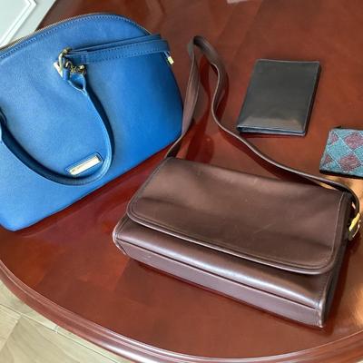 Vintage Coach leather brown purse, Joy Iman, black leather wallet, beaded zip