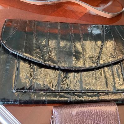 Calvin Klein, black eel, camel bag from Morocco, Perry Ellis wallet