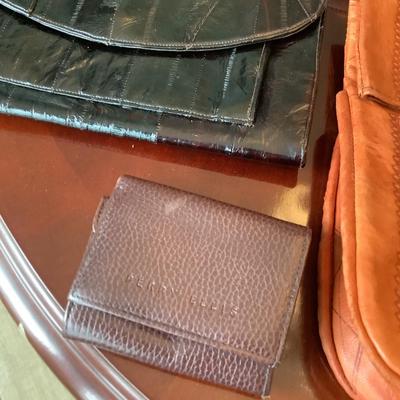 Calvin Klein, black eel, camel bag from Morocco, Perry Ellis wallet