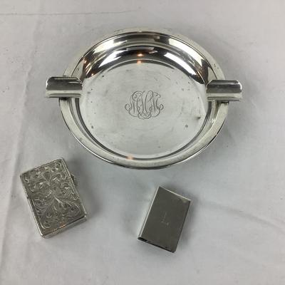 8731 Sterling Silver Ashtray with Lighter and Match Cover