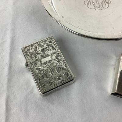 8731 Sterling Silver Ashtray with Lighter and Match Cover