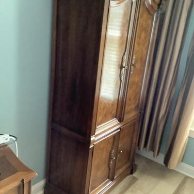 White furniture co wardrobe, 4 door, top shelf, 6 cubby, one divided drawer, 3 drawers on bottom, 78â€H, 36â€W, 18â€depth