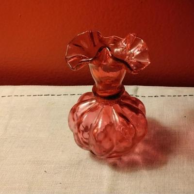 Vintage Fenton Cranberry Melon Shaped Vase