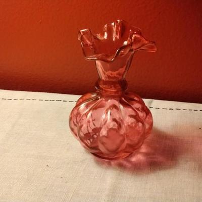 Vintage Fenton Cranberry Melon Shaped Vase