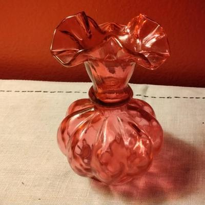 Vintage Fenton Cranberry Melon Shaped Vase