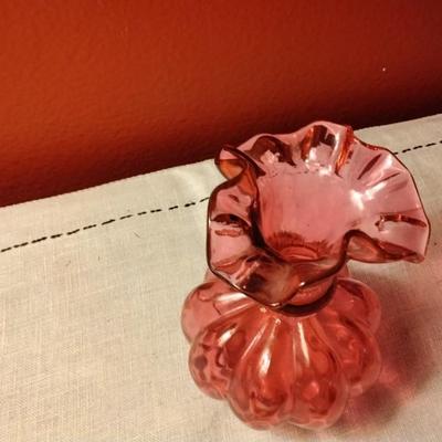 Vintage Fenton Cranberry Melon Shaped Vase